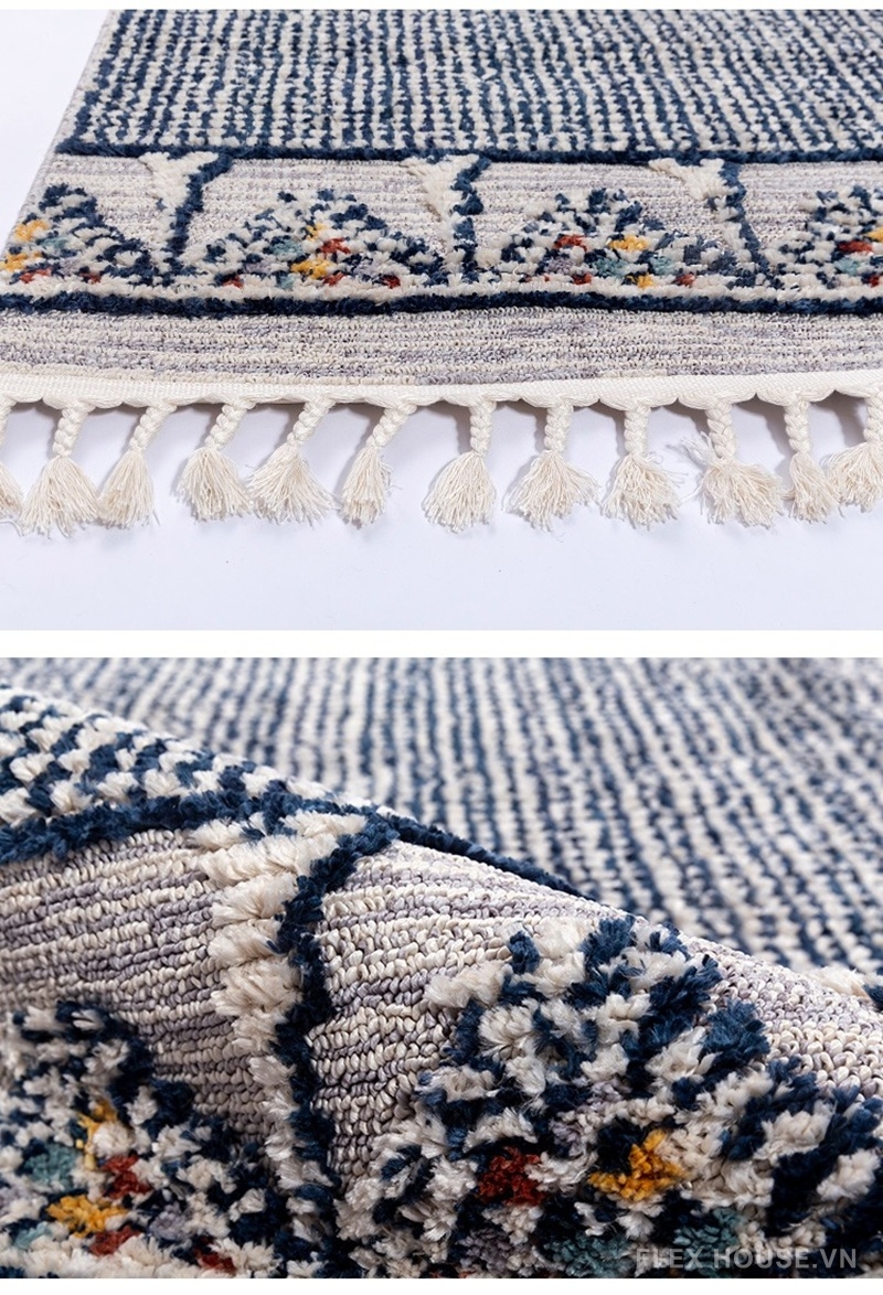 Thảm Ma-rốc sọc xanh chàm viền hoa văn mosaic XF5383 4 Thảm Ma-rốc sọc xanh chàm viền hoa văn mosaic XF5383