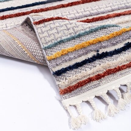 Thảm phong cách Bắc Âu sọc đa sắc tua rua XF5386