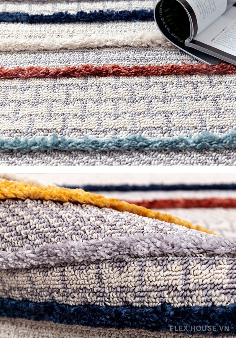 Thảm phong cách Bắc Âu sọc đa sắc tua rua XF5386 3 Thảm phong cách Bắc Âu sọc đa sắc tua rua XF5386