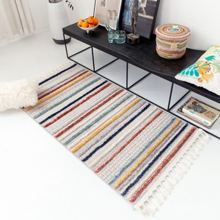 Thảm phong cách Bắc Âu sọc đa sắc tua rua XF5386