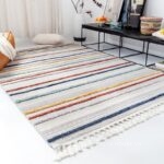 Thảm phong cách Bắc Âu sọc đa sắc tua rua XF5386