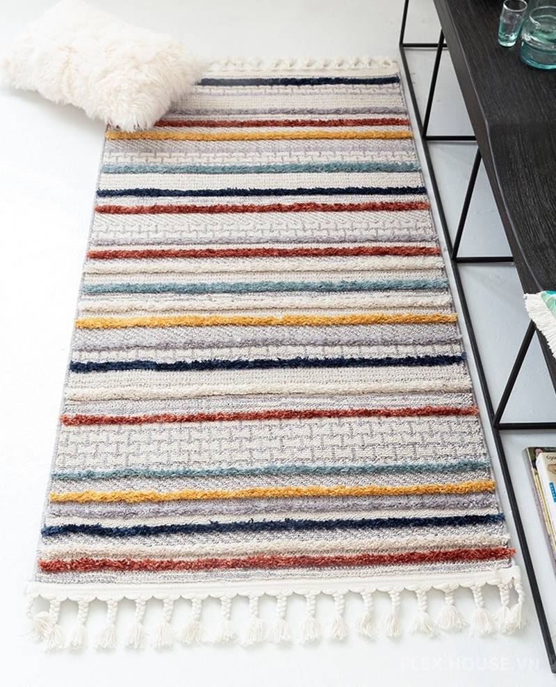 Thảm phong cách Bắc Âu sọc đa sắc tua rua XF5386 7 Thảm phong cách Bắc Âu sọc đa sắc tua rua XF5386