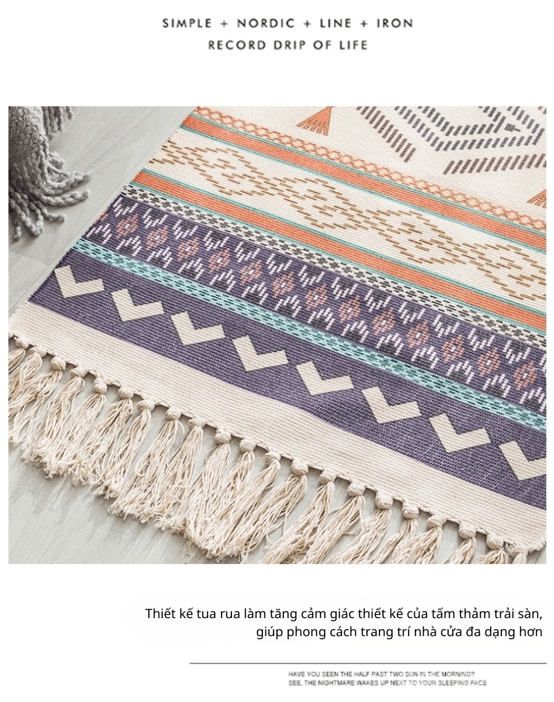 Thảm polyester mô phỏng cotton linen Boho XF8388