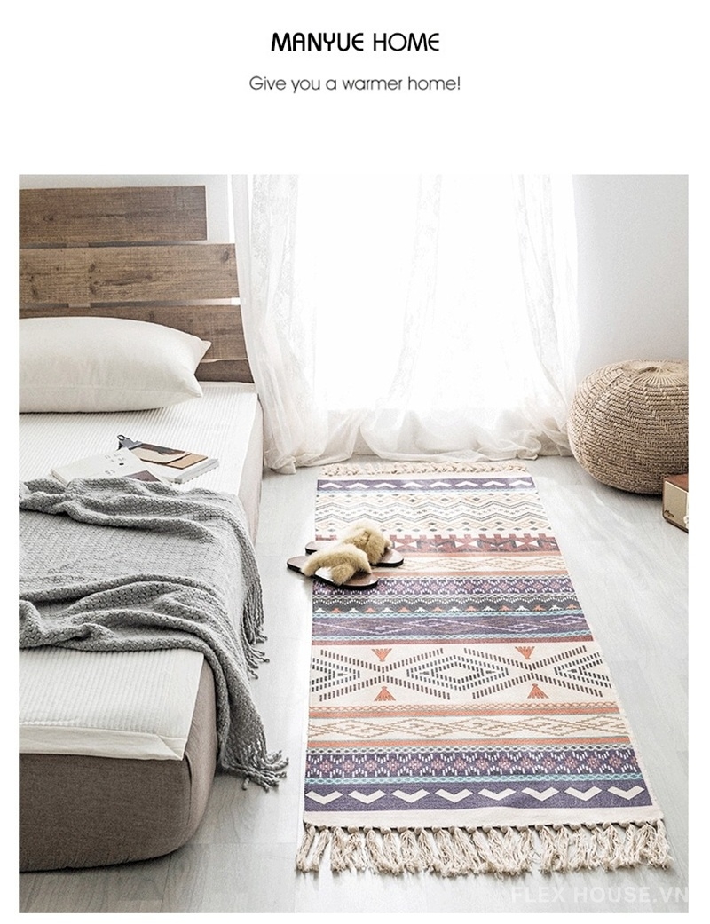 Thảm polyester mô phỏng cotton linen Boho XF8388