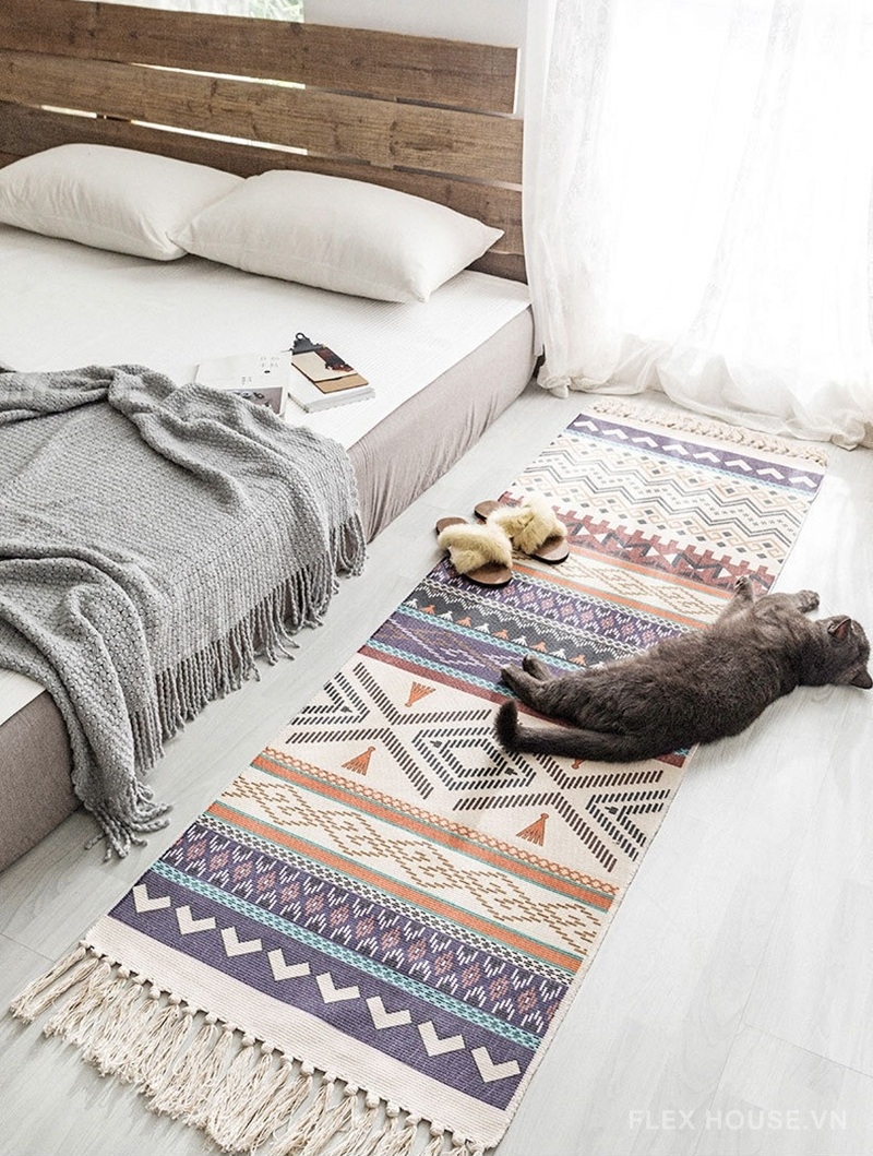 Thảm polyester mô phỏng cotton linen Boho XF8388