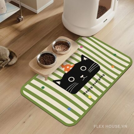Thảm tảo cát lót bát ăn thú cưng hình mèo mun XF9728.01