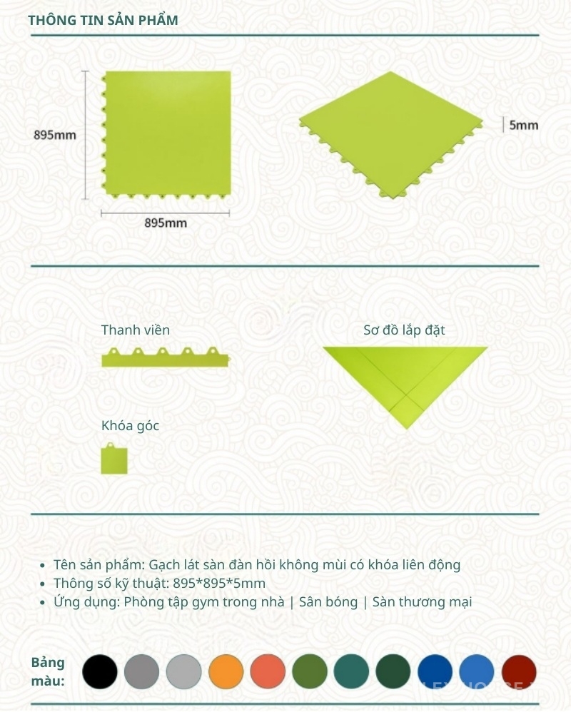 Thảm TPE không mùi lót phòng gym sân pickleball GV16 5 Thảm TPE không mùi lót phòng gym sân pickleball GV16