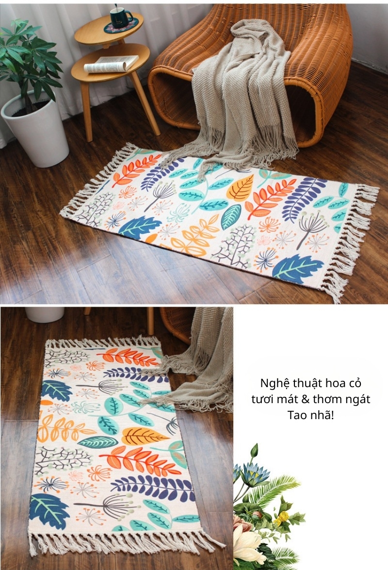 Thảm trang trí phòng ngủ họa tiết lá cách điệu XF8387