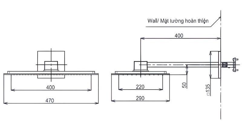 Bát sen gắn tường kim loại 2 chế độ TOTO TBW08004A 4 Bát sen gắn tường kim loại 2 chế độ TOTO TBW08004A