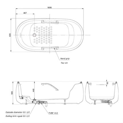 Bồn tắm đặt sàn galalato chống trượt TOTO PJY1744PWEN