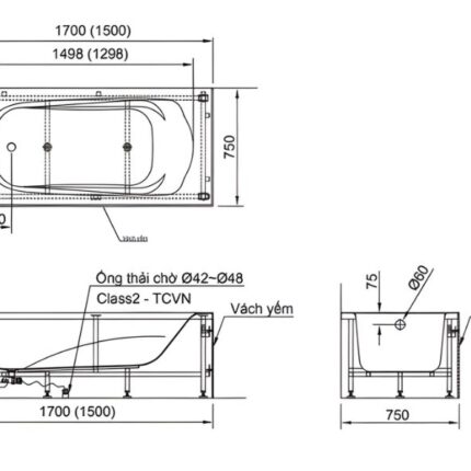 Bồn tắm đặt sàn yếm trái Inax FBV-1702SL