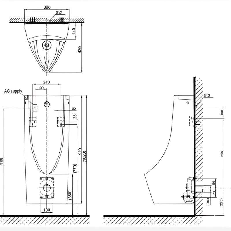 Bồn tiểu nam treo tường cảm ứng điện TOTO USWN900AS 3 Bồn tiểu nam treo tường cảm ứng điện TOTO USWN900AS