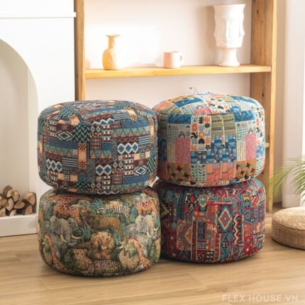 Ghế đôn canvas họa tiết du mục retro DF9946