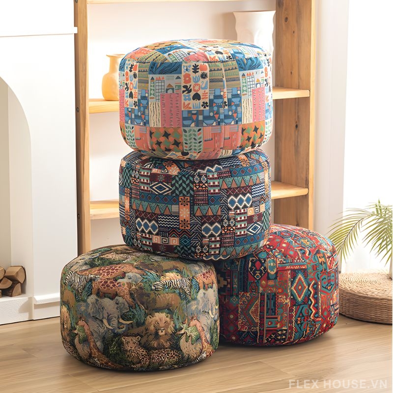 Ghế đôn canvas họa tiết du mục retro DF9946 2 Ghế đôn canvas họa tiết du mục retro DF9946 7