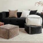 Ghế đôn phòng khách họa tiết chỉ nổi HC3182