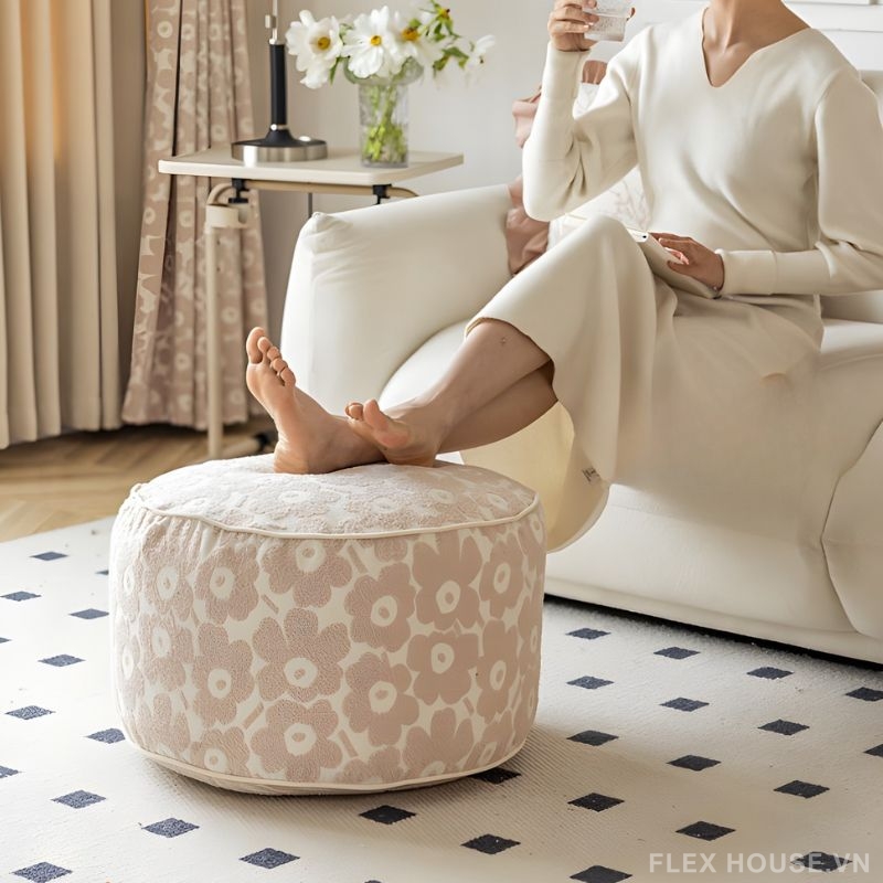 Ghế đôn trang trí họa tiết hoa unico HC0884 3 Ghế đôn trang trí họa tiết hoa unico HC0884