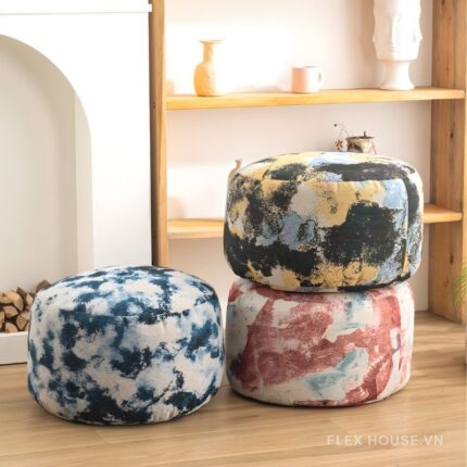 Ghế đôn trang trí họa tiết loang màu DF3749