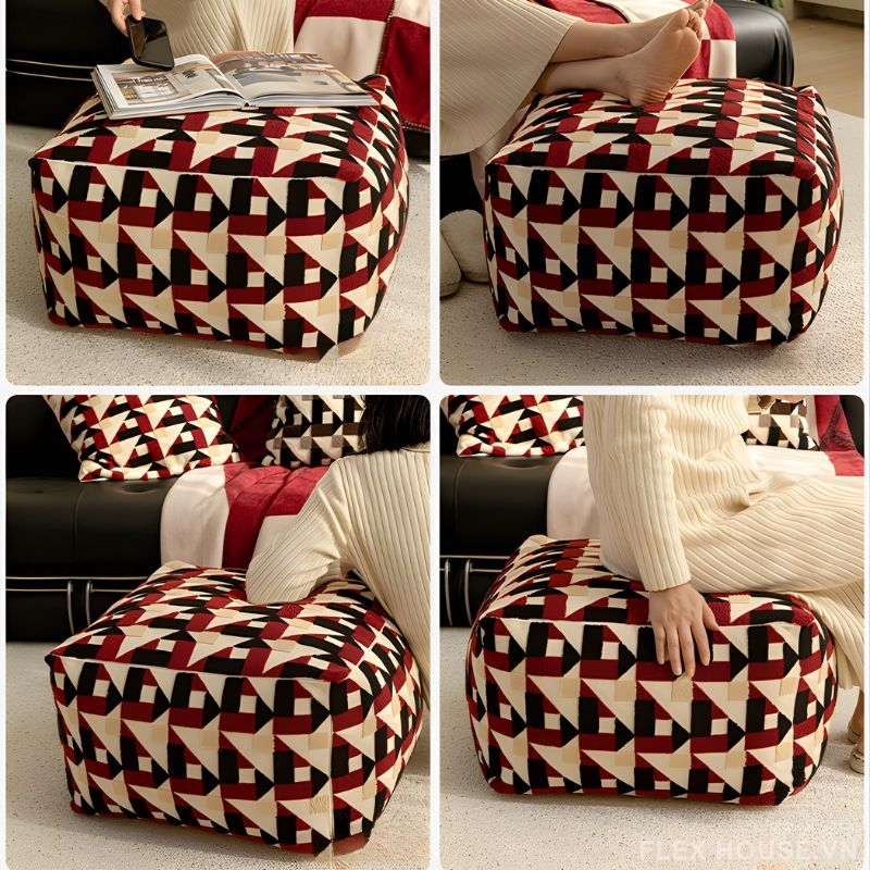 Ghế đôn vải nỉ họa tiết hình học retro HC9586 11 Ghế đôn vải nỉ họa tiết hình học retro HC9586