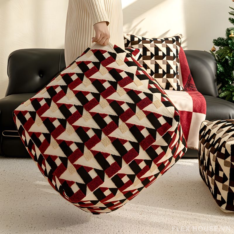 Ghế đôn vải nỉ họa tiết hình học retro HC9586 2 Ghế đôn vải nỉ họa tiết hình học retro HC9586