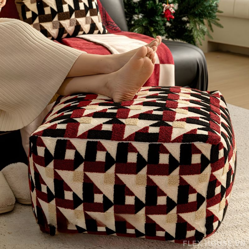 Ghế đôn vải nỉ họa tiết hình học retro HC9586 6 Ghế đôn vải nỉ họa tiết hình học retro HC9586