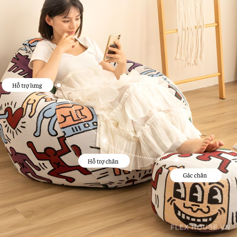 Sofa lười hạt xốp họa tiết nghệ thuật DF4418 8 Sofa lười hạt xốp họa tiết nghệ thuật DF4418