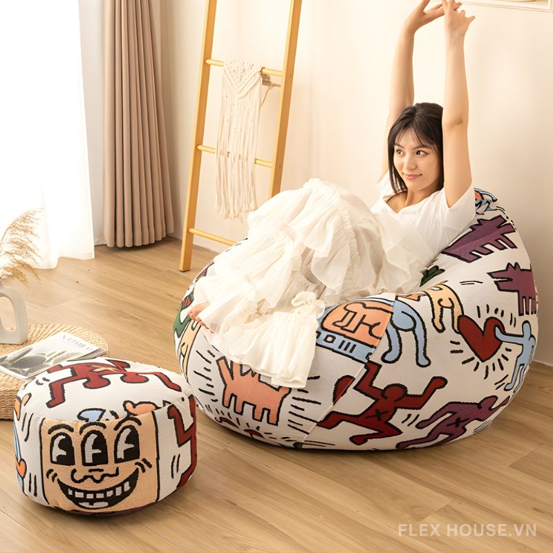 Sofa lười hạt xốp họa tiết nghệ thuật DF4418 6 Sofa lười hạt xốp họa tiết nghệ thuật DF4418