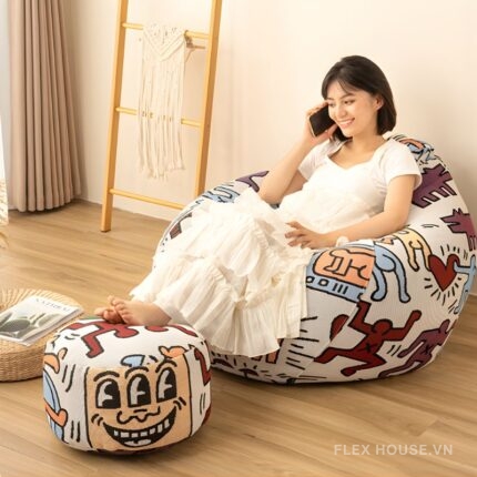 Sofa lười hạt xốp họa tiết nghệ thuật DF4418