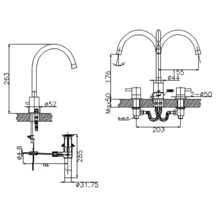 Vòi chậu lavabo nóng lạnh 3 lỗ Inax LFV-7100B