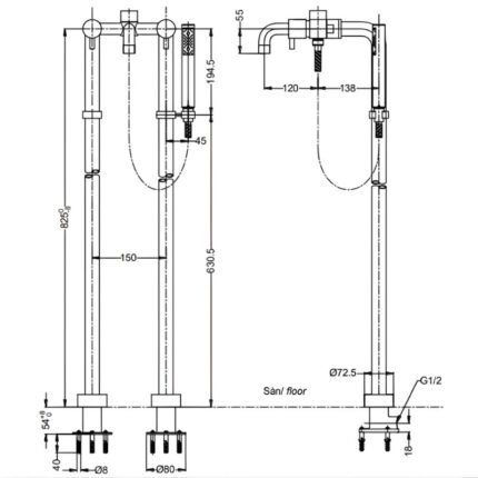 Vòi xả bồn tắm đặt sàn nóng lạnh TOTO TX445SESV3