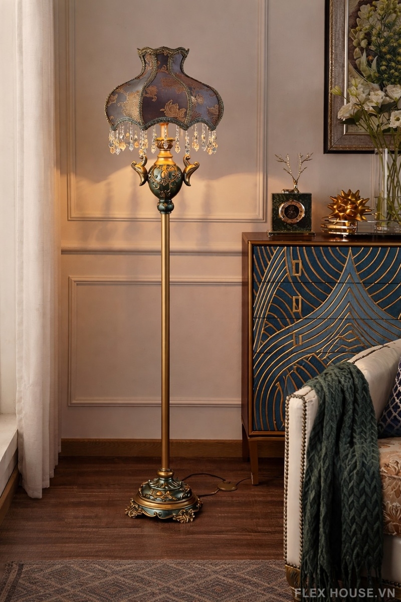 Đèn cây cổ điển châu Âu chụp vải hoa văn SRL4870 7 Đèn cây cổ điển châu Âu chụp vải hoa văn SRL4870