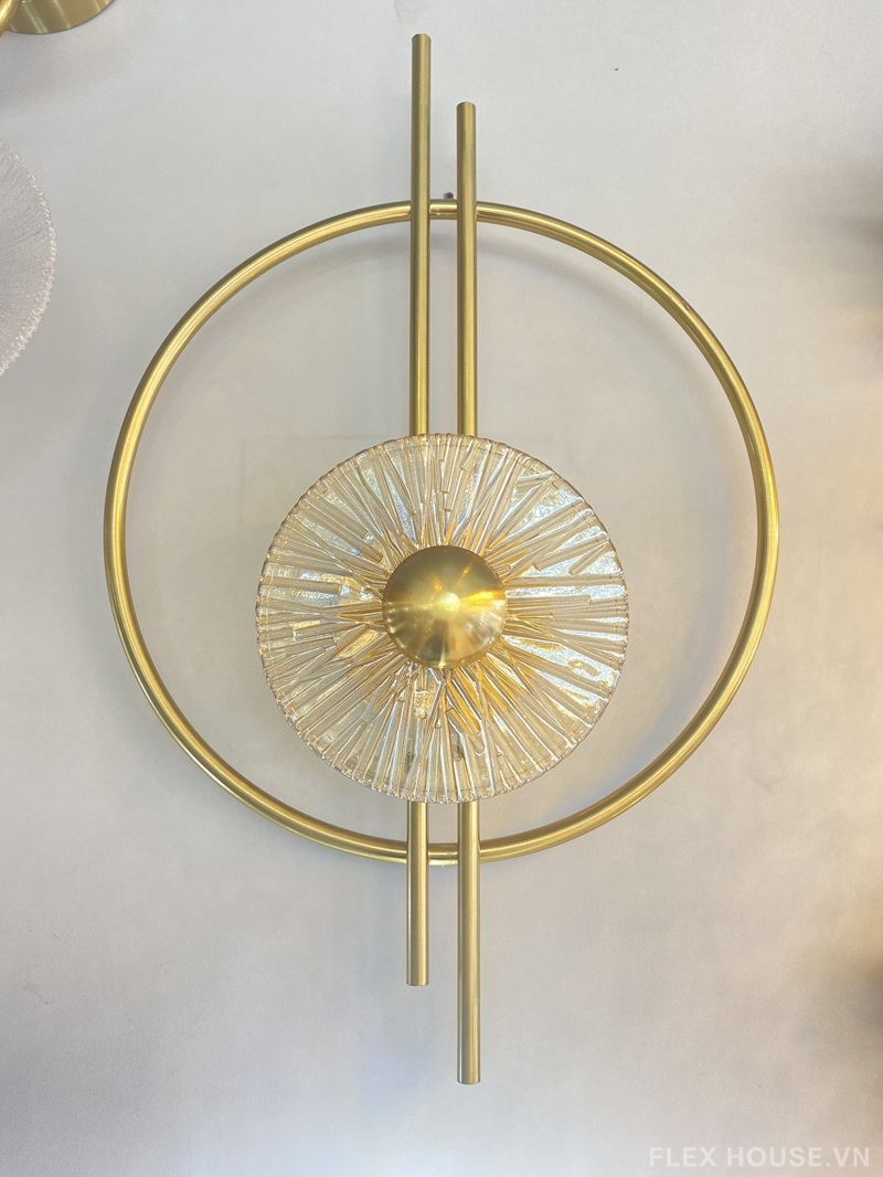 Đèn ốp tường thân hợp kim lá thủy tinh vàng trà VK121 4 Đèn ốp tường thân hợp kim lá thủy tinh vàng trà VK121