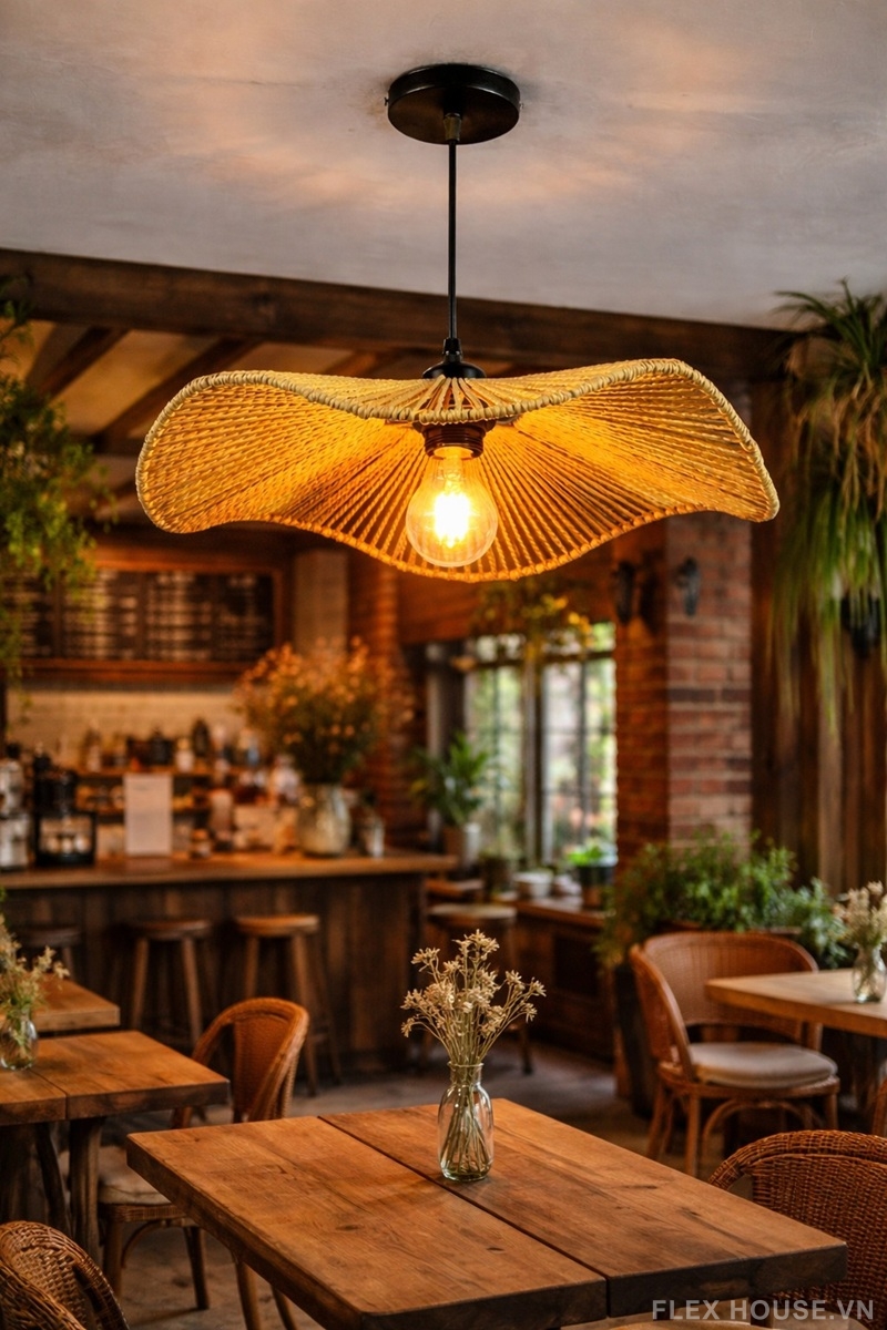 Đèn thả trần dáng lá sen đan xoè tự nhiên TTK208 1 Đèn thả trần dáng lá sen đan xoè tự nhiên TTK208