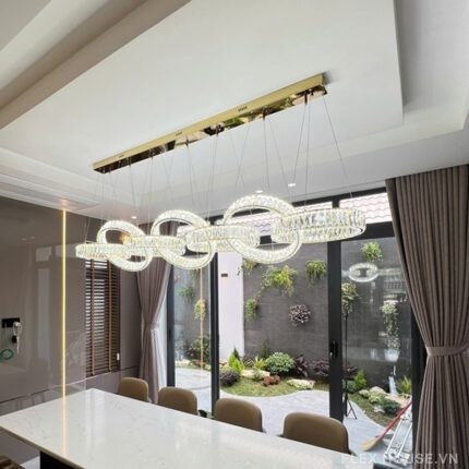 Đèn thả trần pha lê K9 đan vòng nghệ thuật THD7059N7