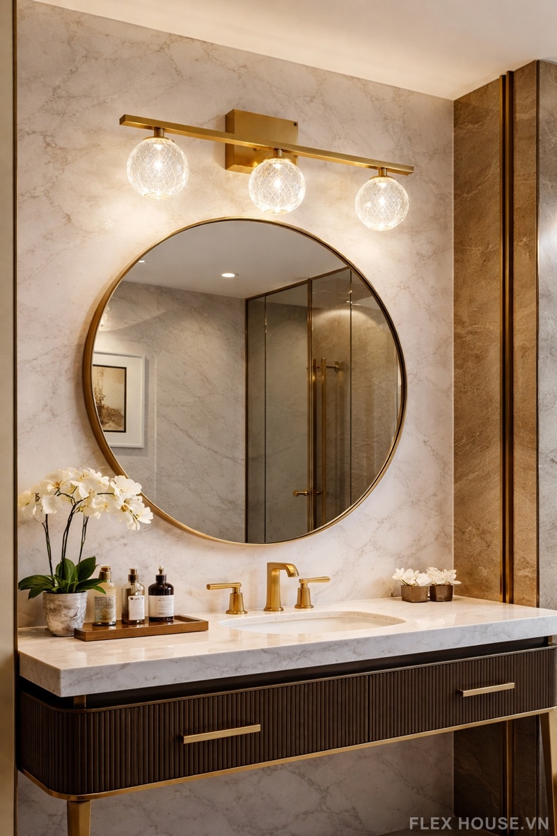 Đèn tường rọi gương khung mạ vàng chao thủy tinh RT5883 1 Đèn tường rọi gương khung mạ vàng chao thủy tinh RT5883