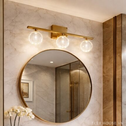 Đèn tường rọi gương khung mạ vàng chao thủy tinh RT5883