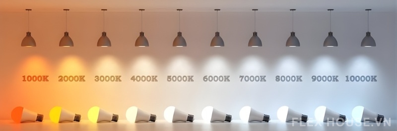 Nhiệt độ màu Kelvin là gì? Bảng nhiệt độ màu đèn LED phổ biến 2 Minh họa thang nhiệt độ màu Kelvin từ 1000K đến 10000K
