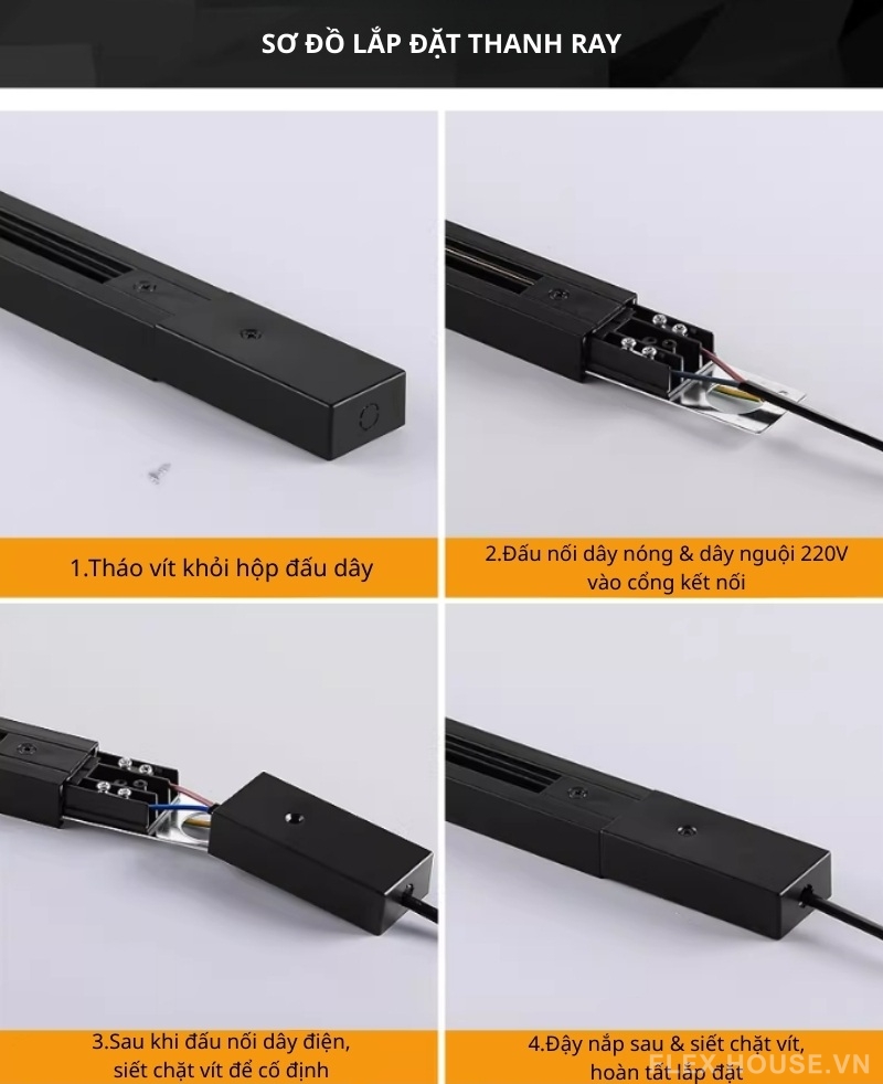 Ray trượt vuông đèn rọi 1 pha bằng nhôm và PC GD157 12 Ray trượt vuông đèn rọi 1 pha bằng nhôm và PC GD157