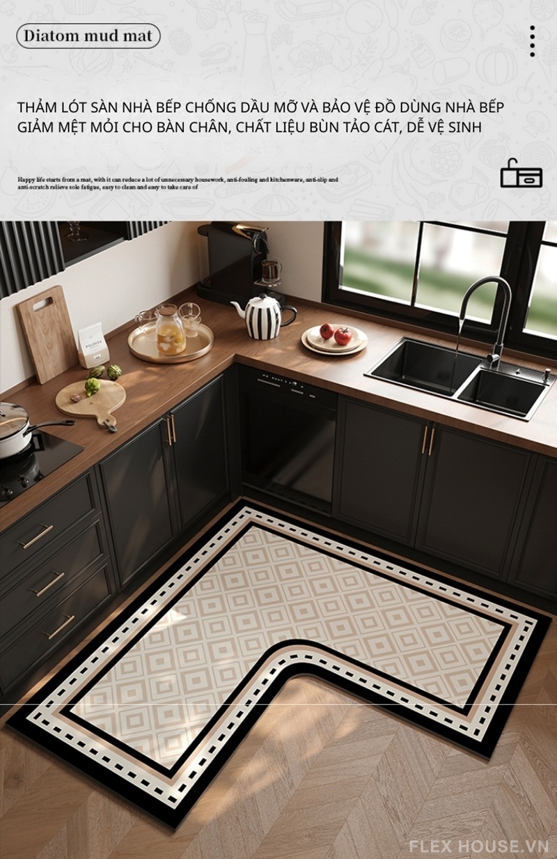 Thảm bếp chữ L hoa văn hình học trang nhã JX1715 1 Thảm bếp chữ L hoa văn hình học trang nhã JX1715