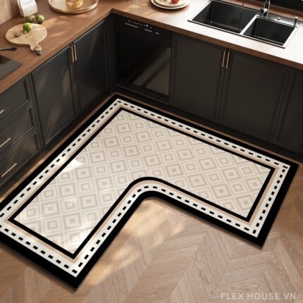 Thảm bếp chữ L hoa văn hình học trang nhã JX1715