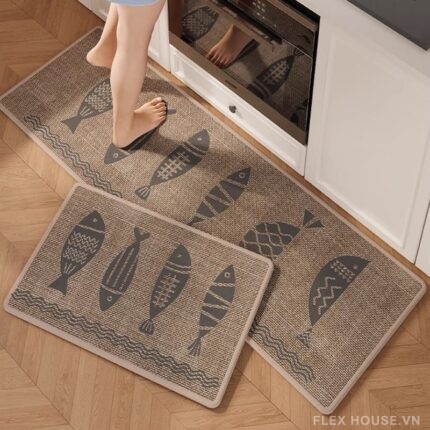 Thảm bếp dệt linen họa tiết cá cách điệu QZ8222.01