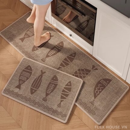Thảm bếp dệt linen họa tiết cá cách điệu QZ8222.02