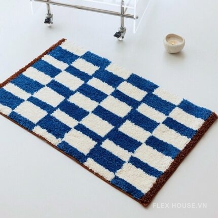 Thảm dệt sợi lông caro xanh decor phòng ngủ QZ4939