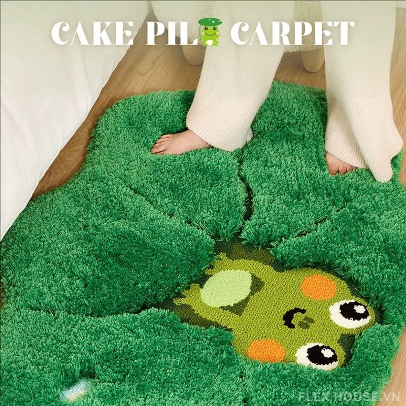 Thảm lông xù hình ếch xanh nấp trong lá sen 3D JT9937 1 Thảm lông xù hình ếch xanh nấp trong lá sen 3D JT9937