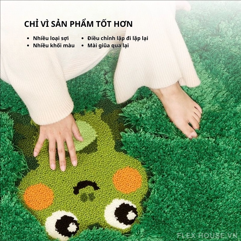 Thảm lông xù hình ếch xanh nấp trong lá sen 3D JT9937 2 Thảm lông xù hình ếch xanh nấp trong lá sen 3D JT9937