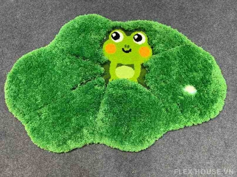 Thảm lông xù hình ếch xanh nấp trong lá sen 3D JT9937 5 Thảm lông xù hình ếch xanh nấp trong lá sen 3D JT9937