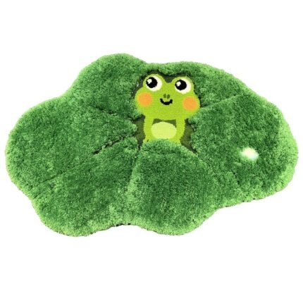 Thảm lông xù hình ếch xanh nấp trong lá sen 3D JT9937
