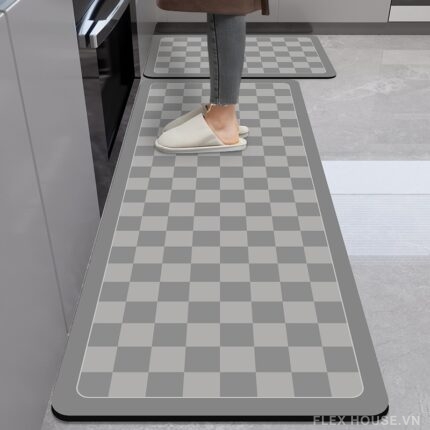 Thảm nhà bếp chống trượt caro xám hiện đại JX4192