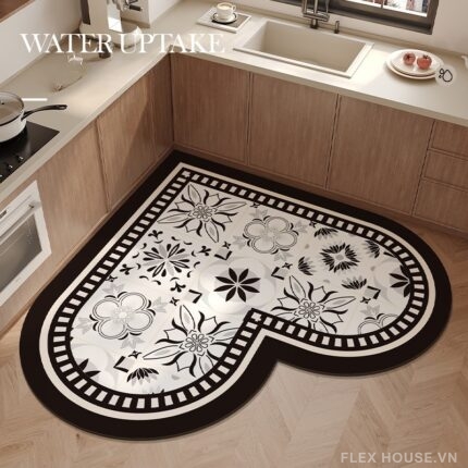 Thảm nhà bếp chống trượt hình hoa cổ điển in UV JX9554.02