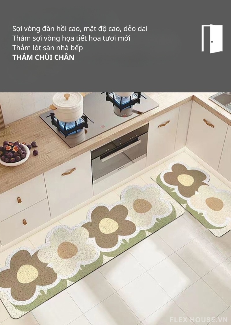 Thảm PVC trải bếp hình hoa chống bám bẩn YY1978 1 Thảm PVC trải bếp hình hoa chống bám bẩn YY1978