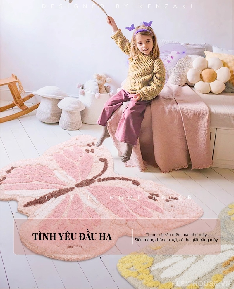 Thảm trang trí phòng trẻ em hình bướm Eclectic QZ0910 1 Thảm trang trí phòng trẻ em hình bướm Eclectic QZ0910